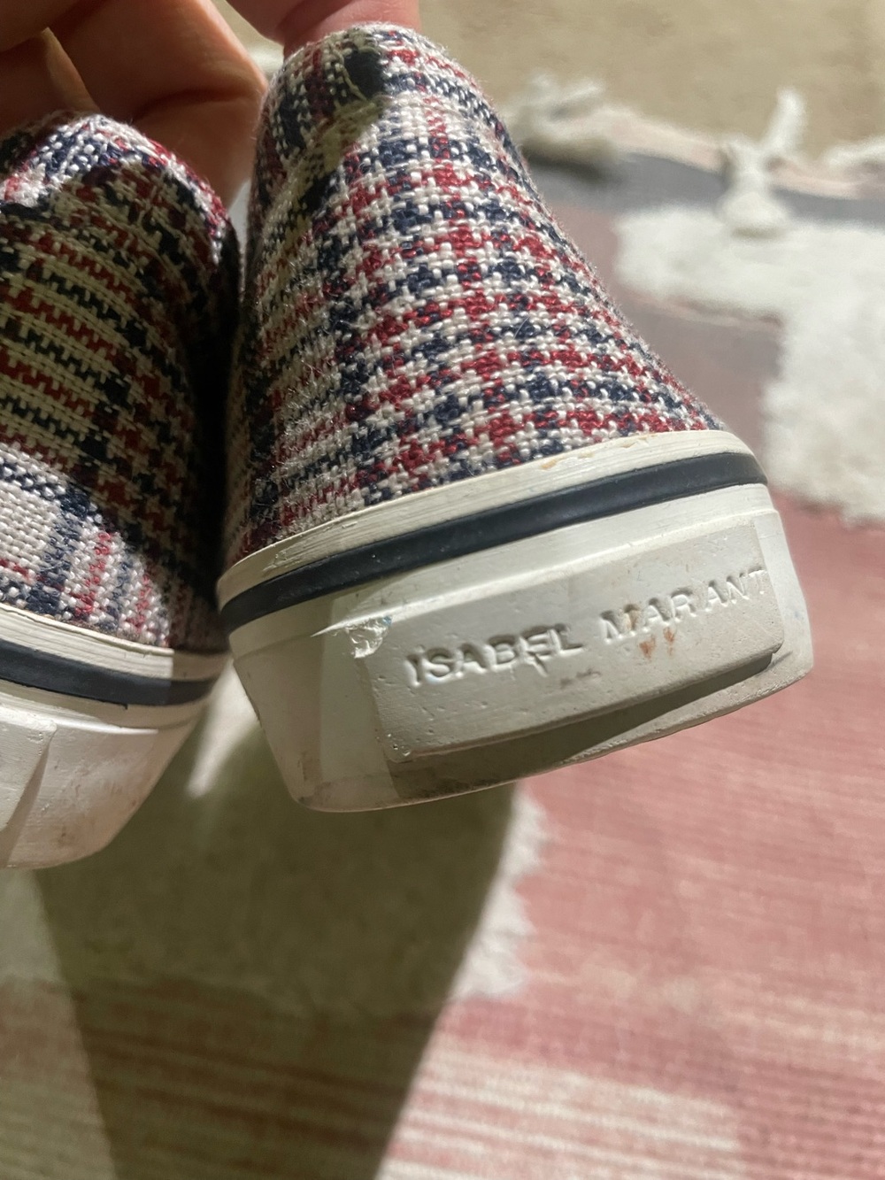 Authentic Isabel Marant Toile Plaid Canvas Slip-On Boat Sneakers Shoes 7.5 View 4